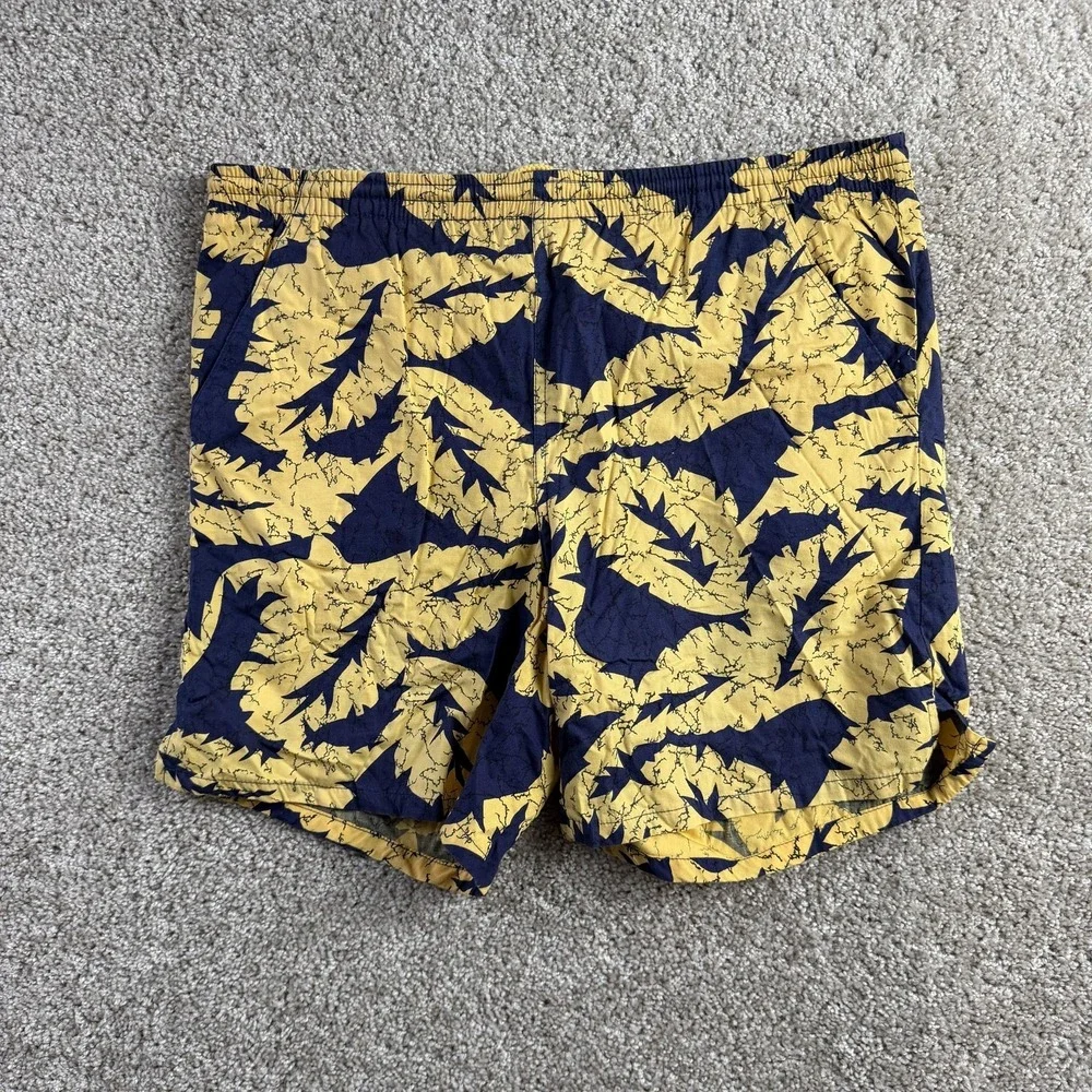 Vintage Eddie Bauer Swim Shorts Mens Medium Yellow Blue Tropical Floral Trunks